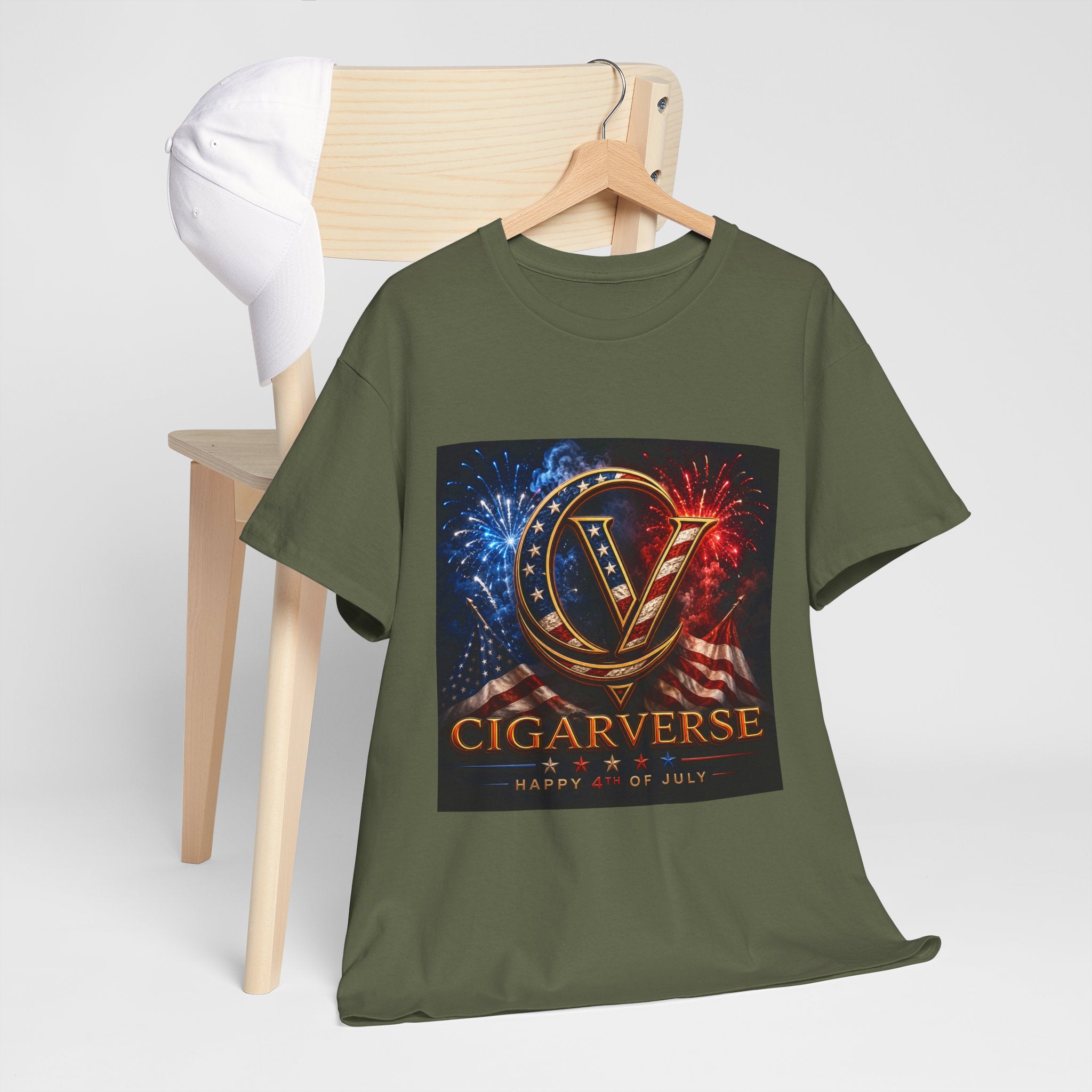 Cigarverse Logo Tee — Patriotic Gold & Flag Emblem Cotton T‑Shirt