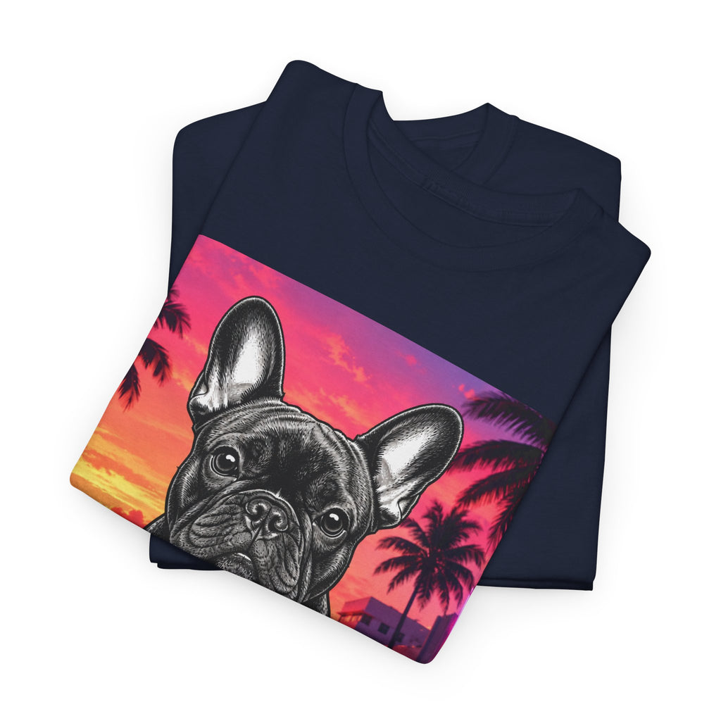 French Bulldog Sunset Tee - Retro Miami Palm Beach Dog T-Shirt