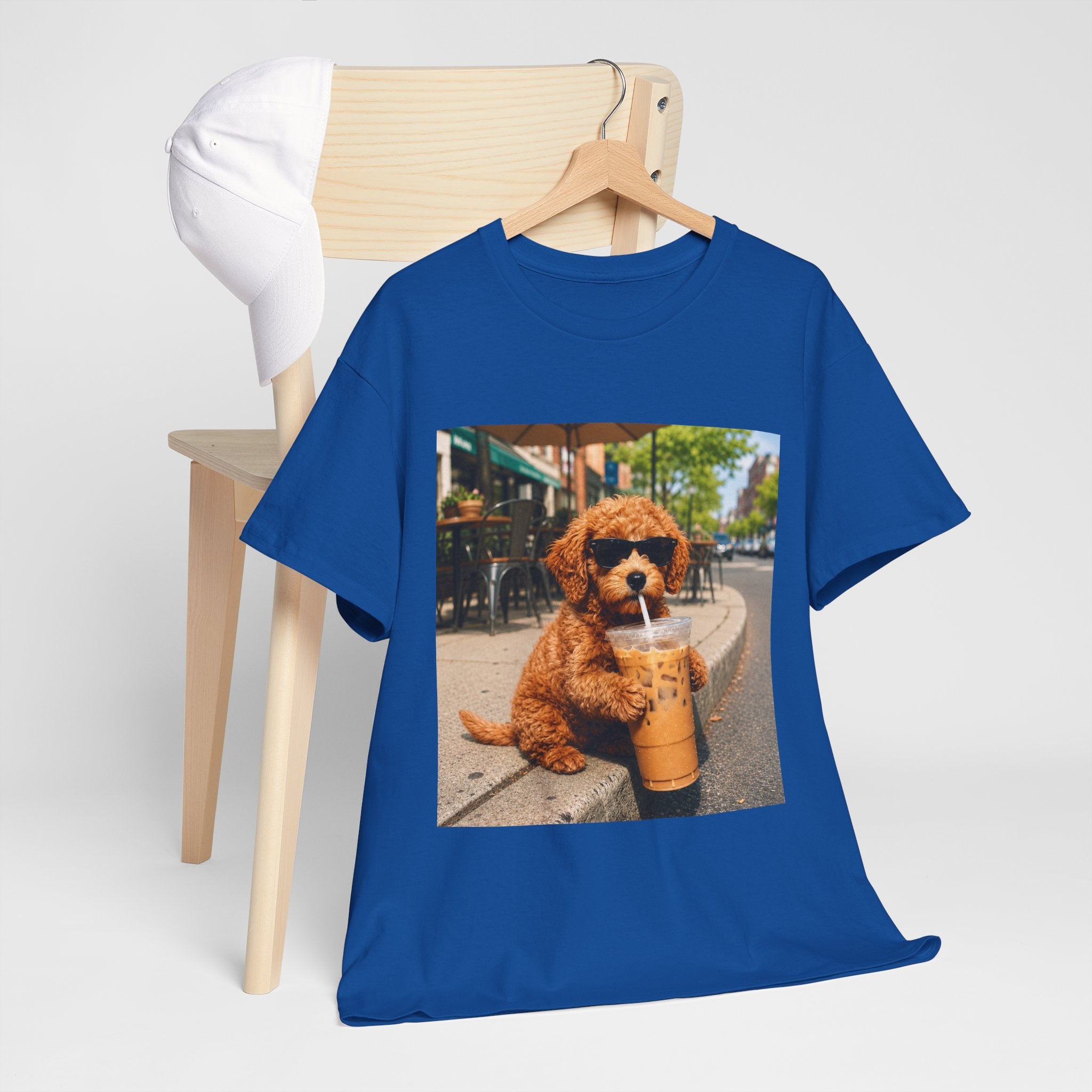 T-Shirt — Cute Puppy Drinking Iced Coffee Photo Tee