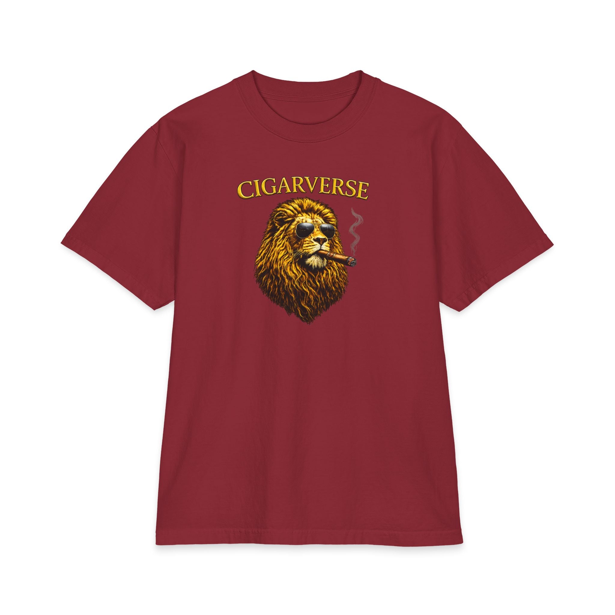 Premium Max Heavyweight Cigarverse Lion T‑Shirt – Vintage Roaring Lion Smoking Cigar Tee