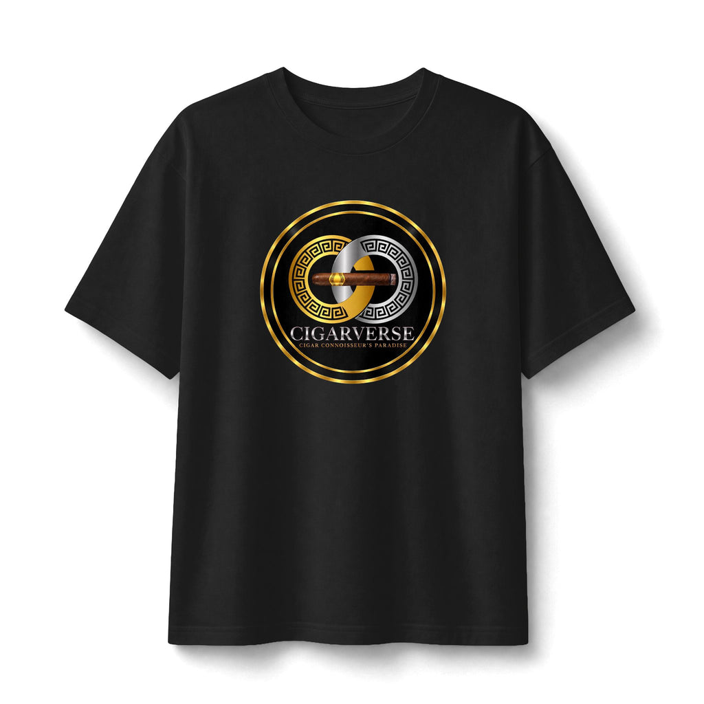 CIGARVERSE Icon Logo Tee — Vintage Gold Emblem Cigar Lover T‑Shirt