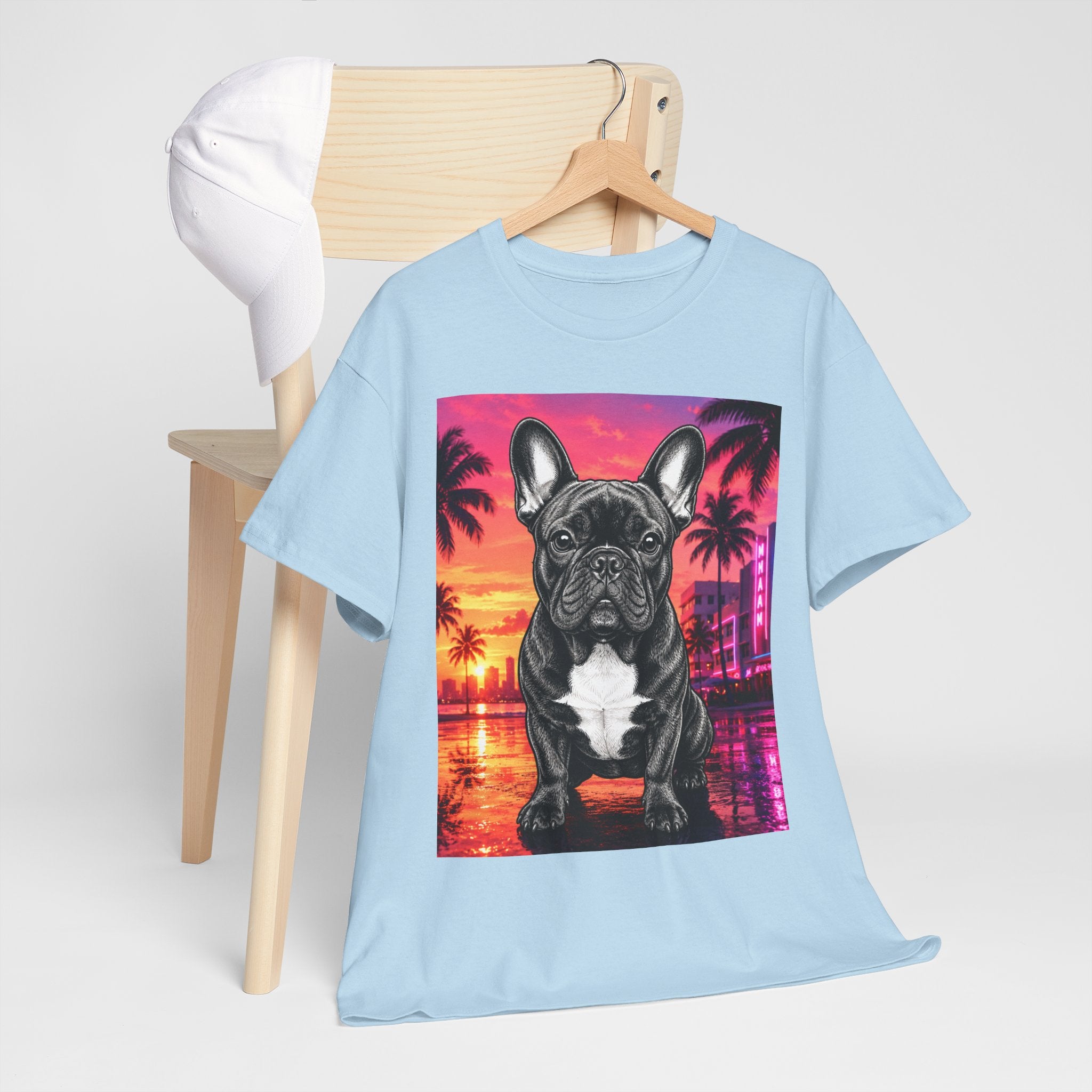 French Bulldog Sunset Tee - Retro Miami Palm Beach Dog T-Shirt