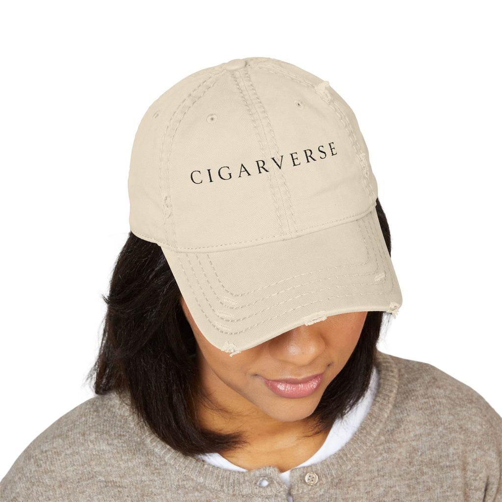 Cigarverse Black Logo Distressed Dad Hat — Embroidered Vintage Baseball Cap