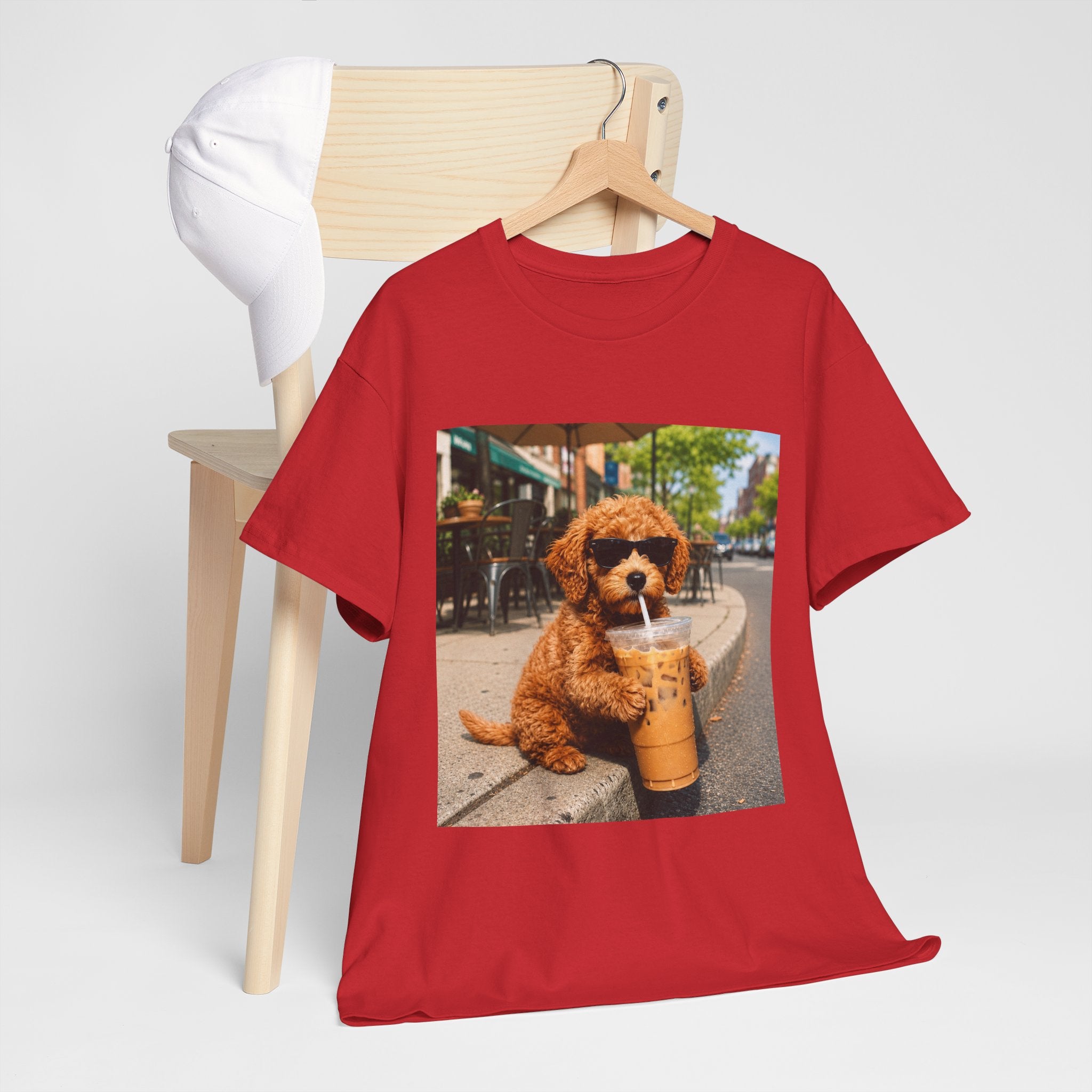 T-Shirt — Cute Puppy Drinking Iced Coffee Photo Tee