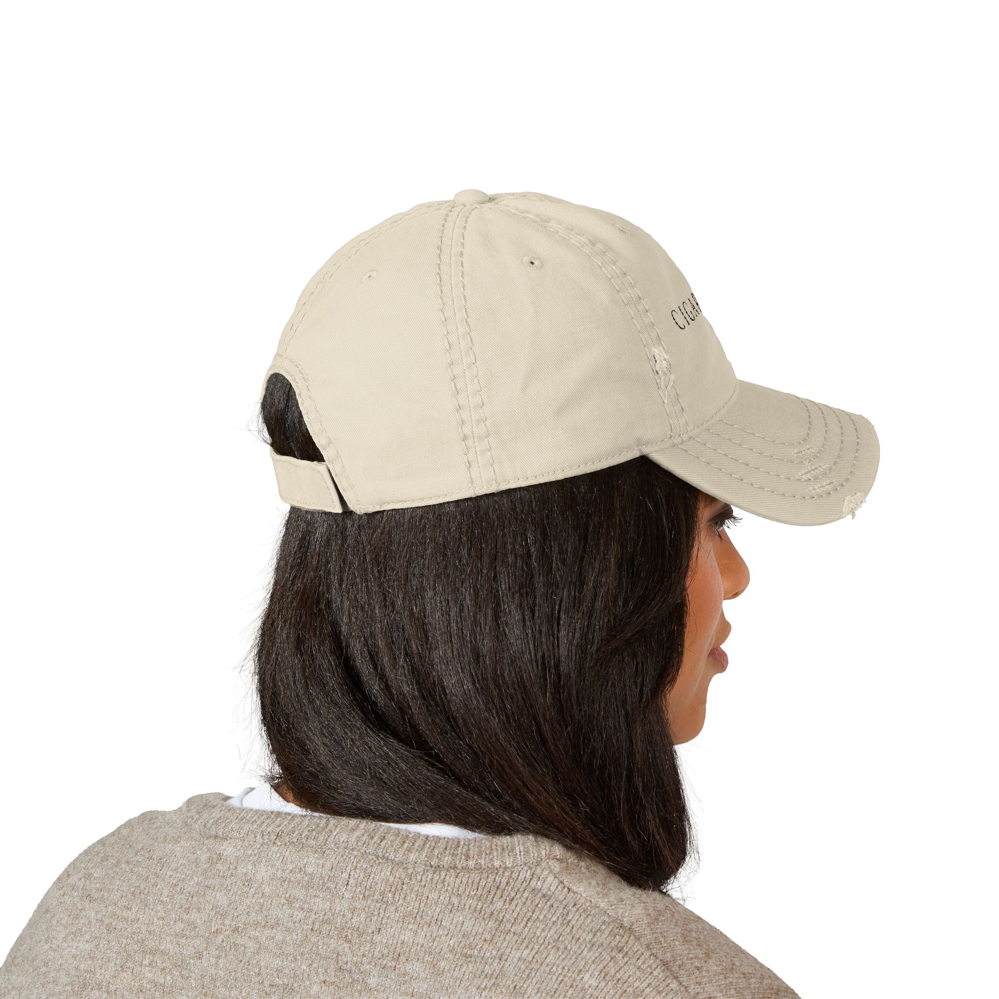 Cigarverse Black Logo Distressed Dad Hat — Embroidered Vintage Baseball Cap
