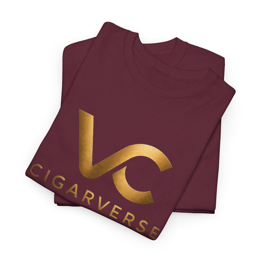 Unisex Gold Logo CIGARVERSE T-Shirt — Men's Burgundy Cotton T‑Shirt
