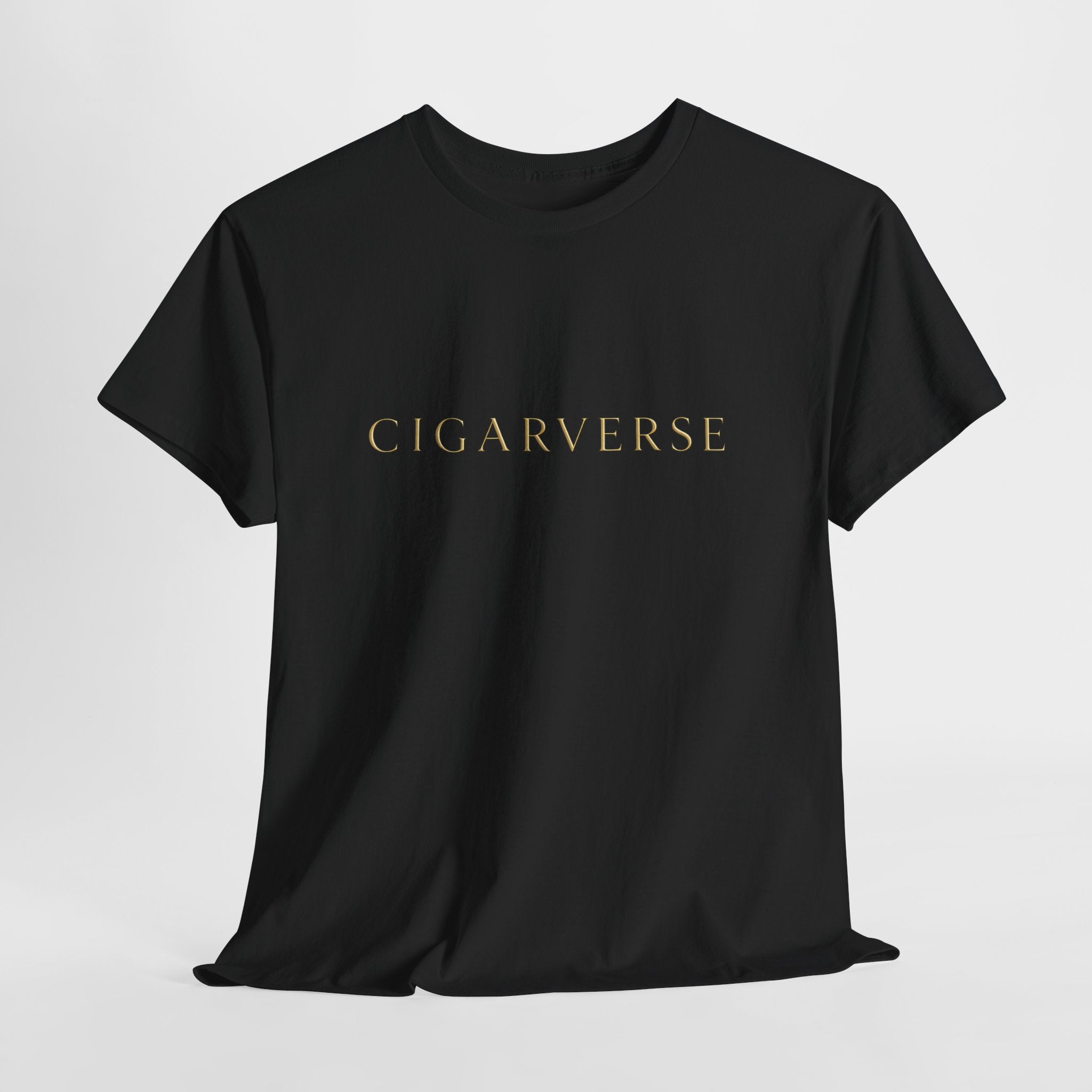 Gold Logo CIGARVERSE Tee — Minimalist Gold Logo Short-Sleeve T-Shirt for Cigar Enthusiasts