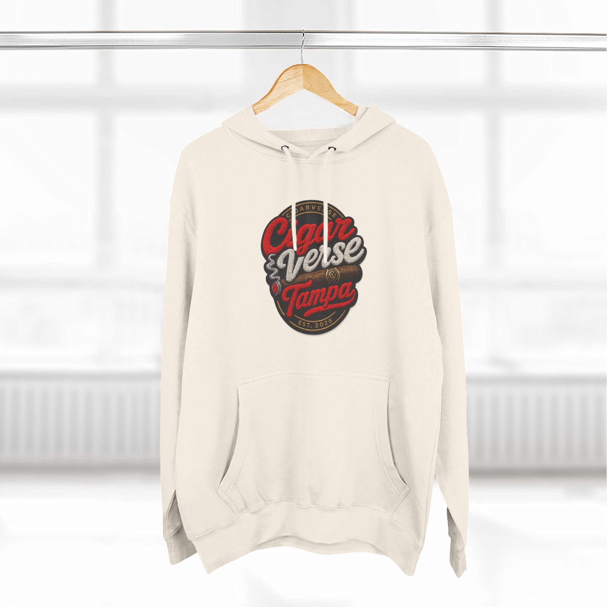 Cigar Verse Tampa Hoodie — Retro Script Logo Fleece Pullover