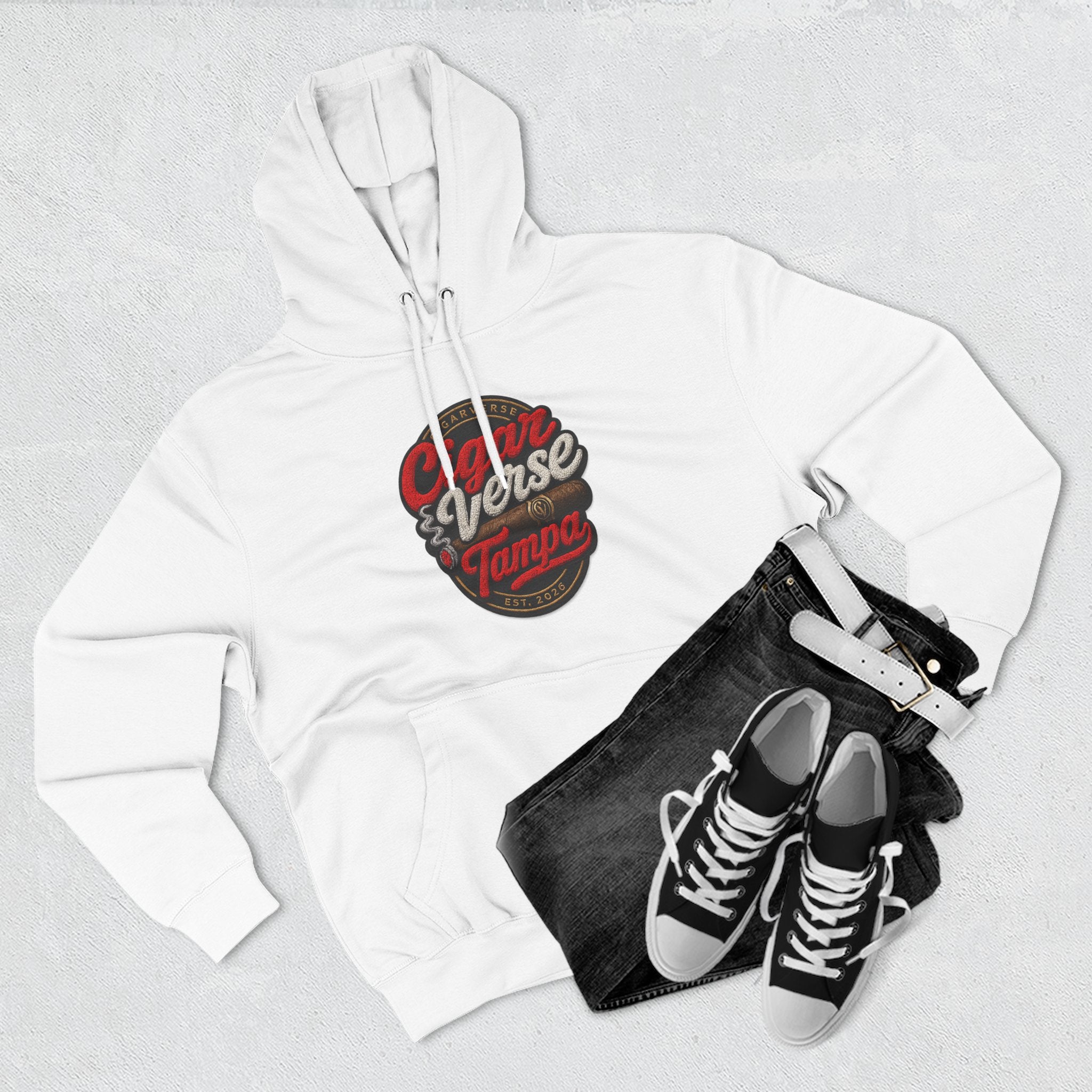 Cigar Verse Tampa Hoodie — Retro Script Logo Fleece Pullover