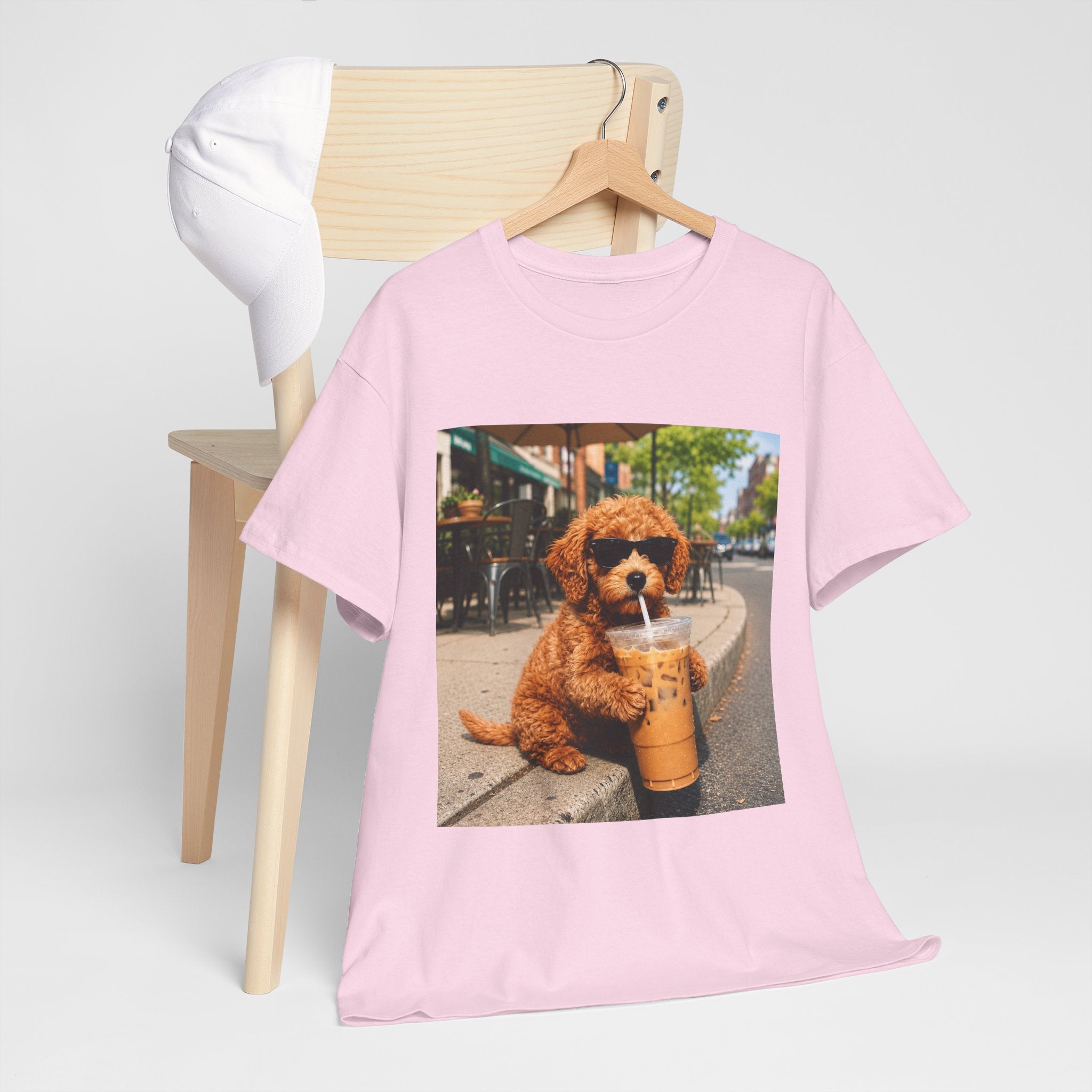 T-Shirt — Cute Puppy Drinking Iced Coffee Photo Tee