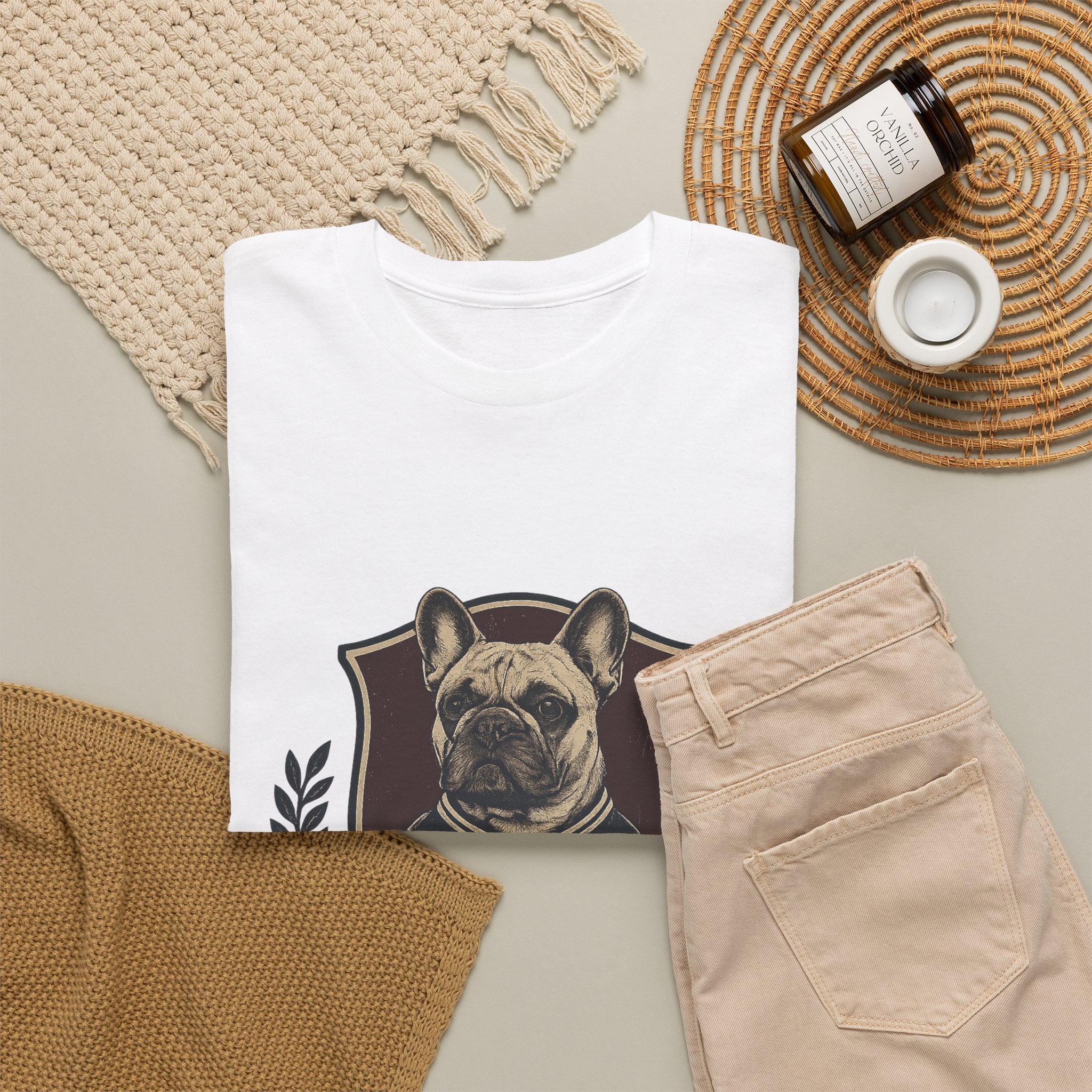 French Bulldog Crest T-Shirt — Vintage Campus Emblem Tee