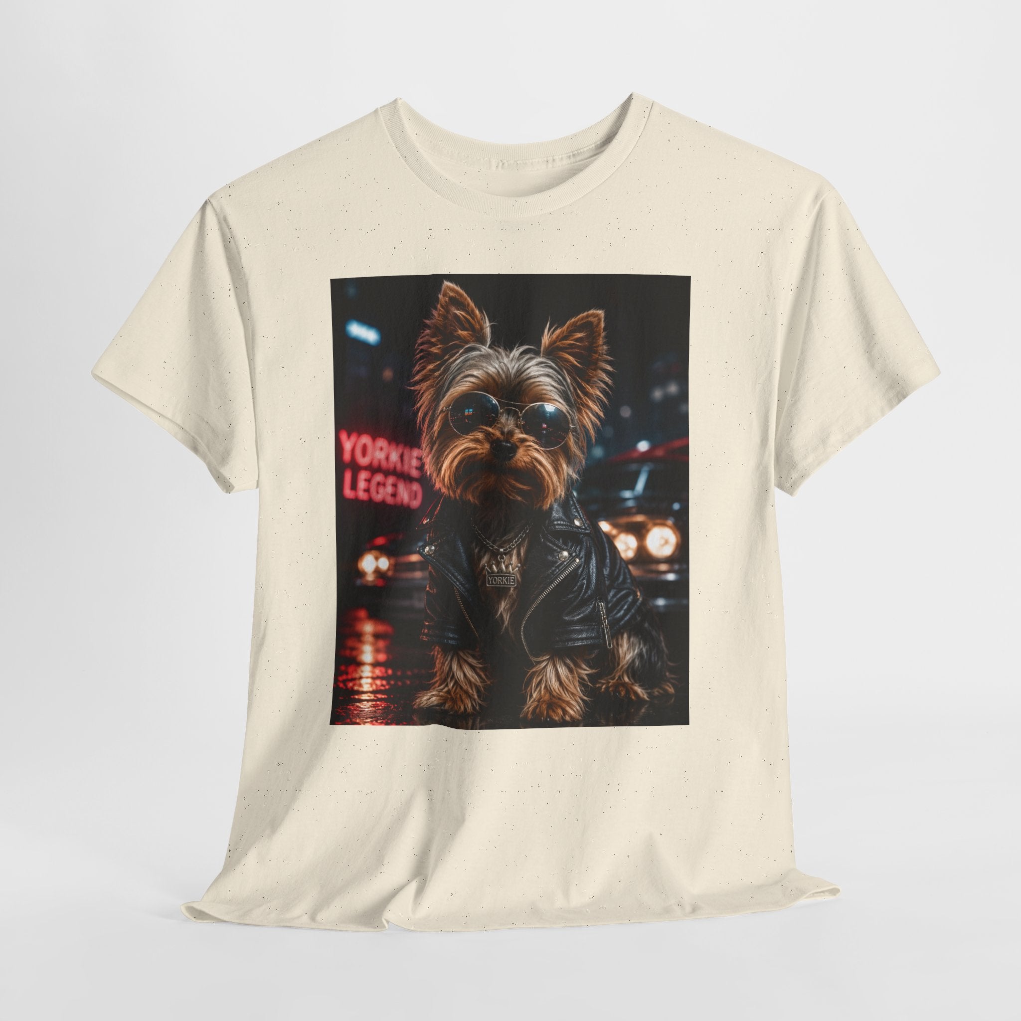 Yorkie Legend Tee — Cool Leather Jacket Yorkshire Terrier Dog T‑Shirt