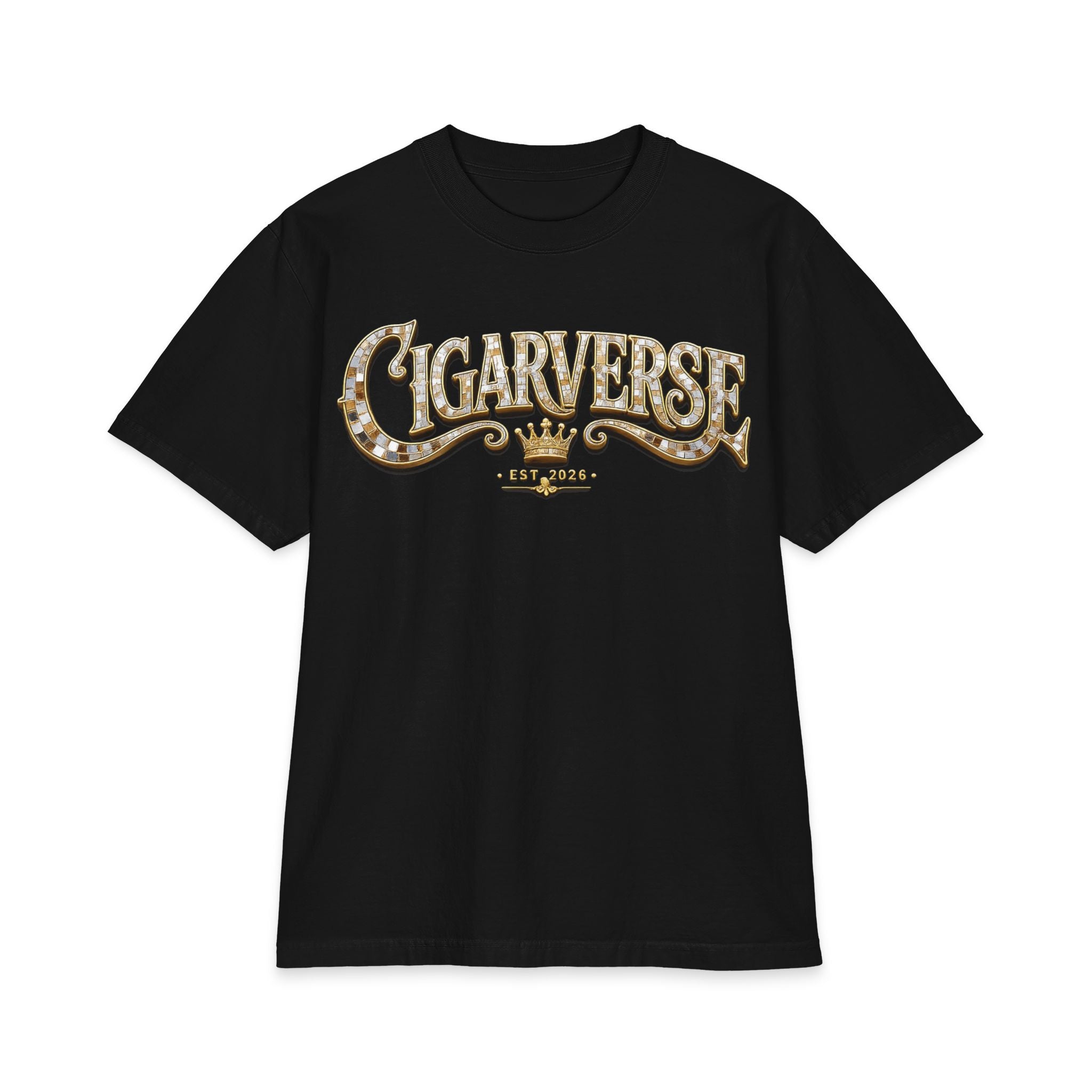 ULTRA PREMIUM HEAVYWEIGHT CigarVerse Graphic T‑Shirt — Retro Gold Script Logo Tee