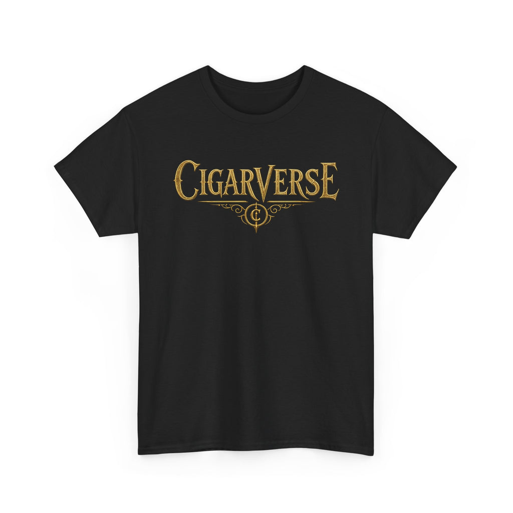 Cigarverse Unisex Graphic Tee — Retro Gold Logo & Dragon Back Design