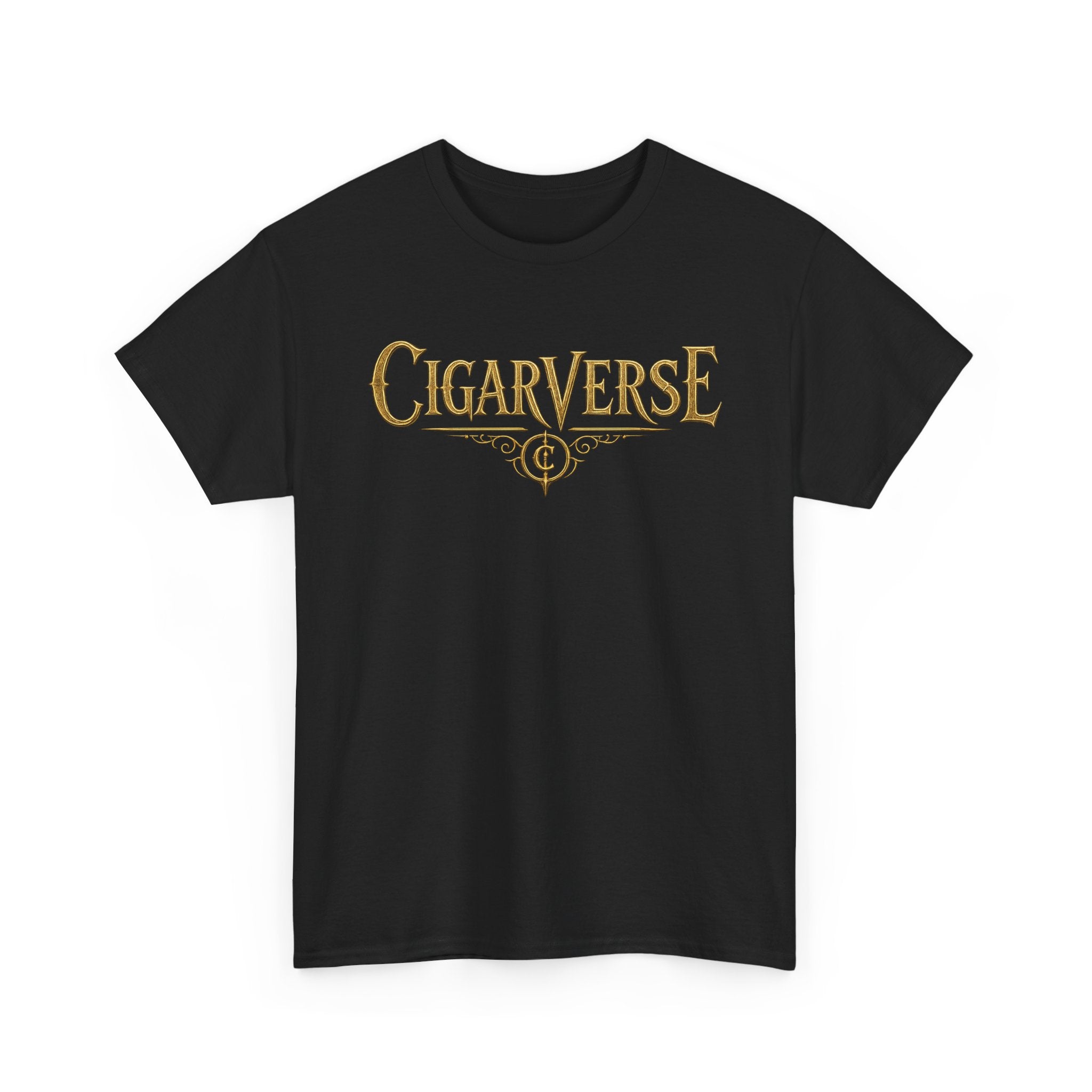 Cigarverse Unisex Graphic Tee — Retro Gold Logo & Dragon Back Design
