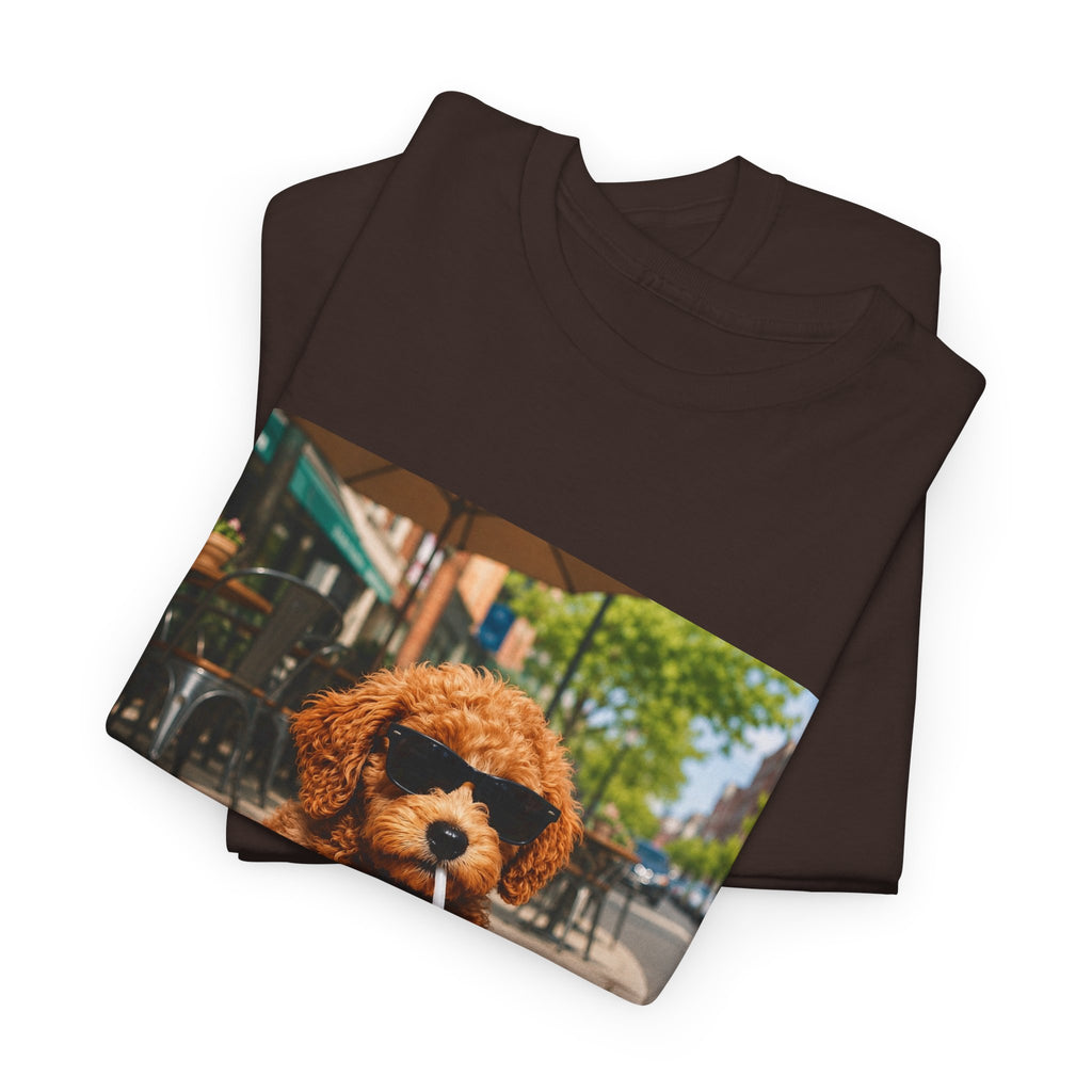 T-Shirt — Cute Puppy Drinking Iced Coffee Photo Tee