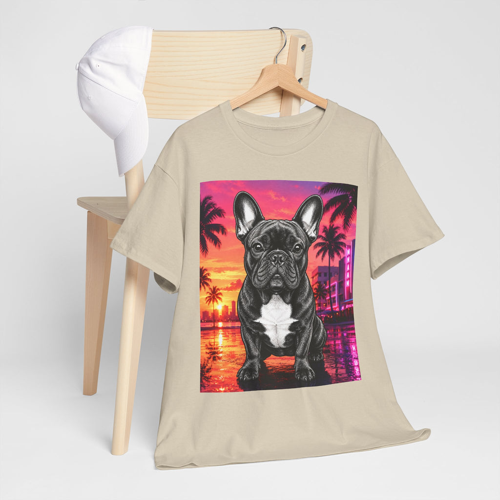 French Bulldog Sunset Tee - Retro Miami Palm Beach Dog T-Shirt