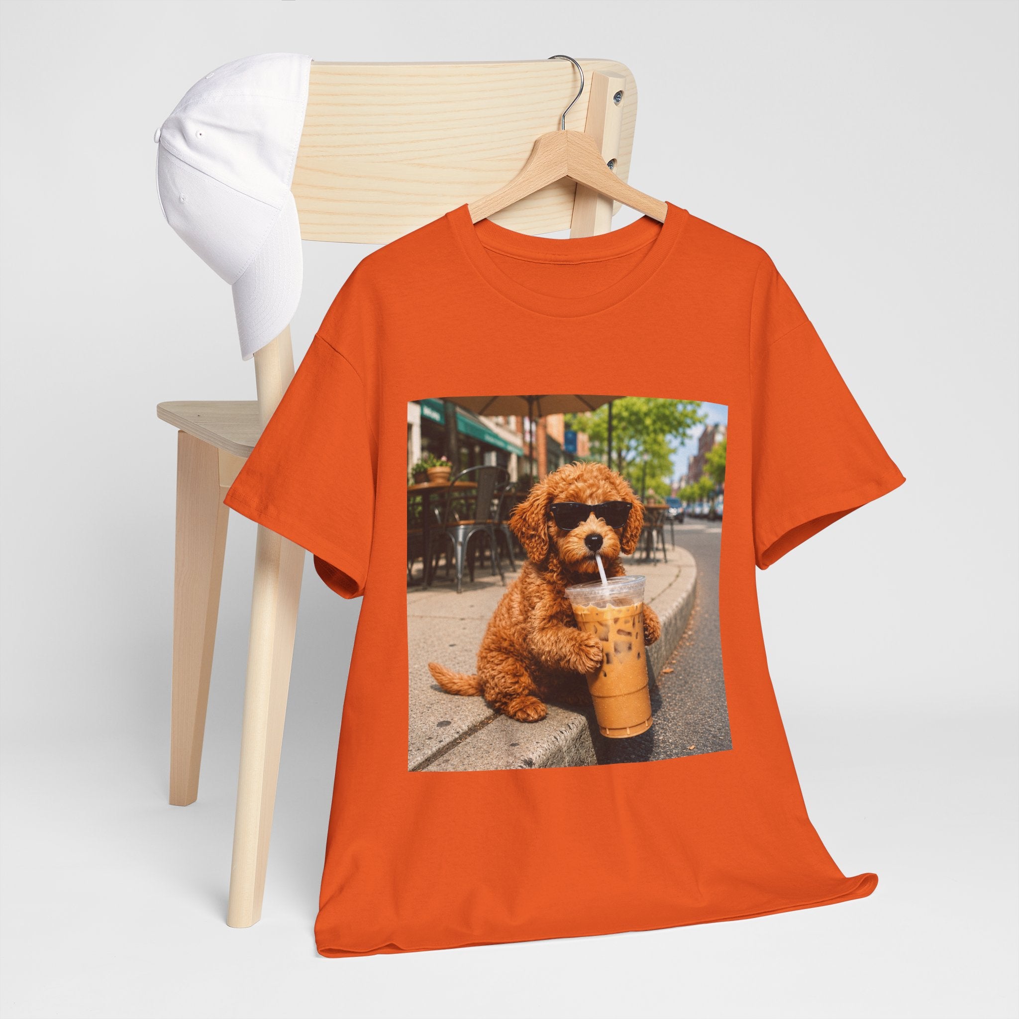 T-Shirt — Cute Puppy Drinking Iced Coffee Photo Tee