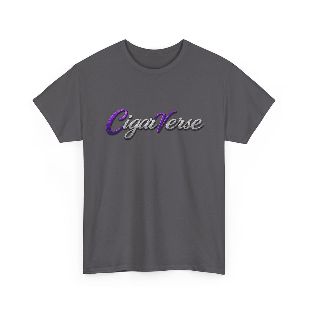 CigaVerse Script Logo Tee — Retro Purple & Gray Graphic T‑Shirt