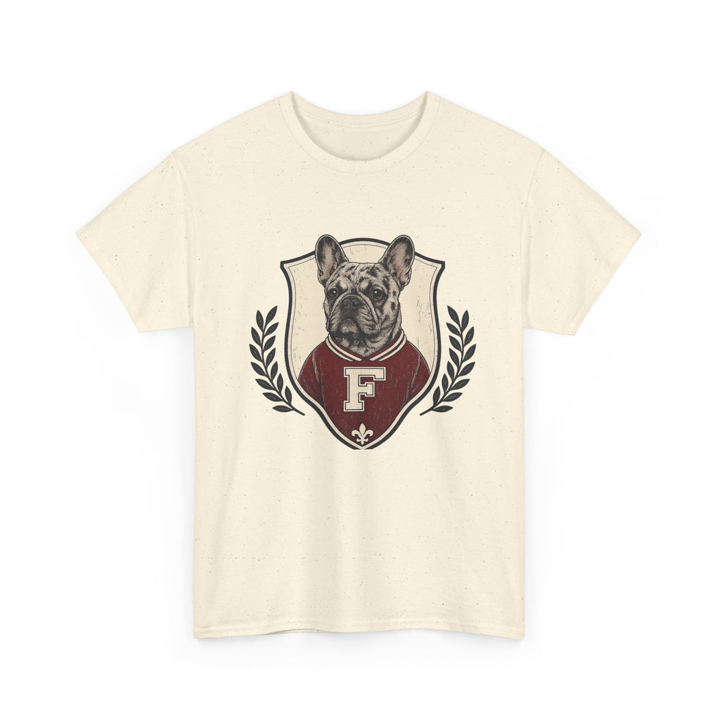 Unisex French Bulldog Crest T‑Shirt — Vintage Collegiate Pup Tee