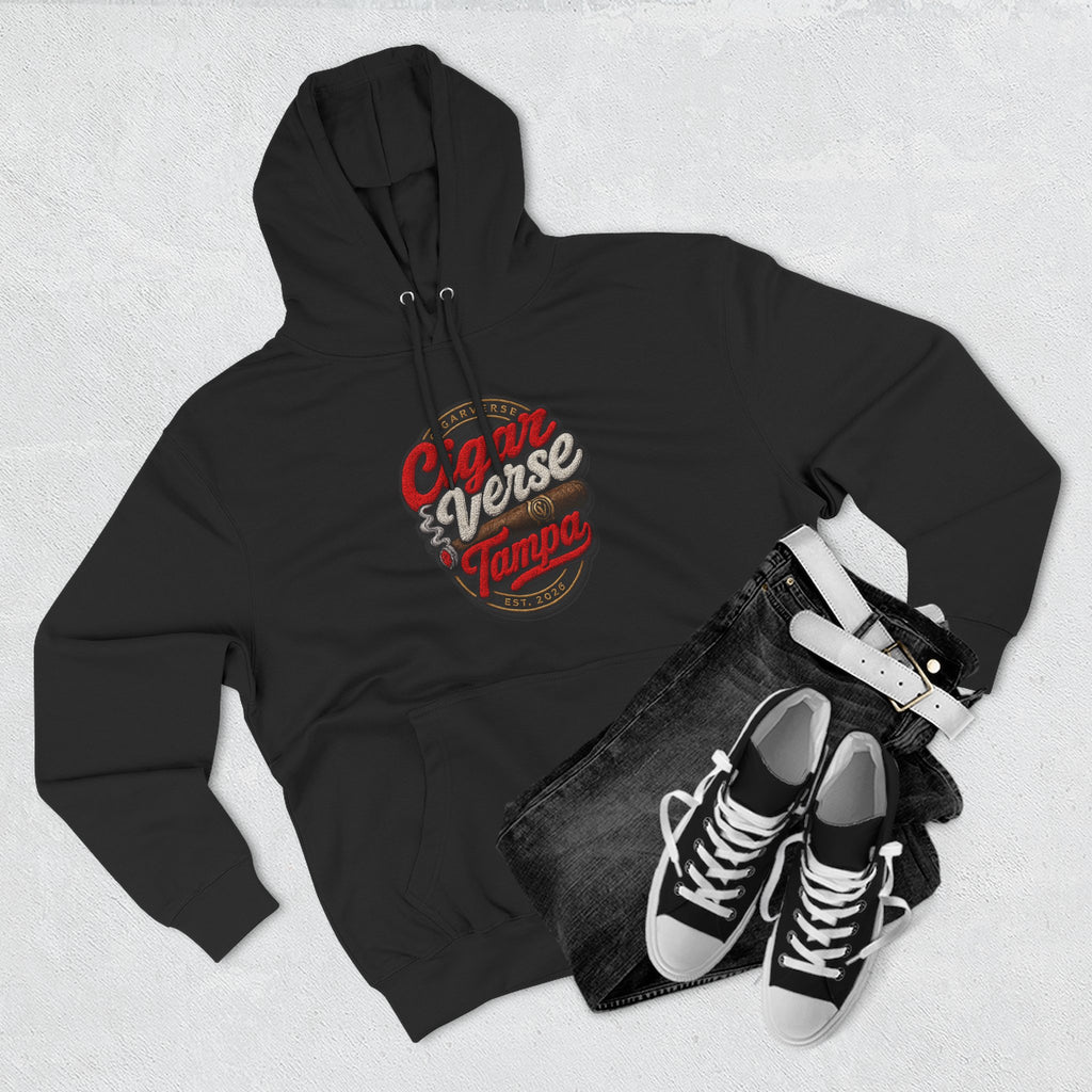 Cigar Verse Tampa Hoodie — Retro Script Logo Fleece Pullover