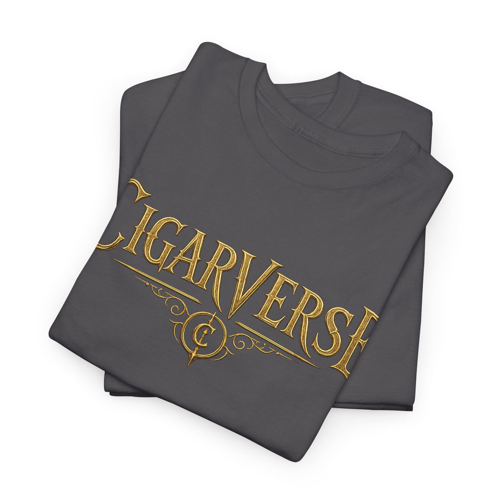 Cigarverse Unisex Graphic Tee — Retro Gold Logo & Dragon Back Design