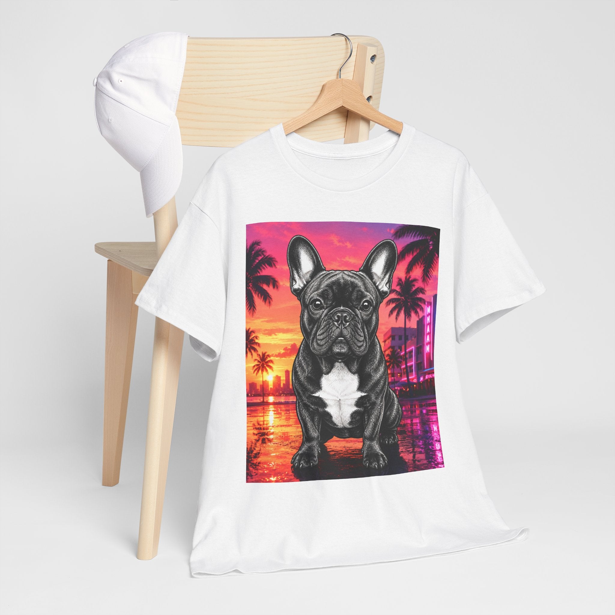 French Bulldog Sunset Tee - Retro Miami Palm Beach Dog T-Shirt