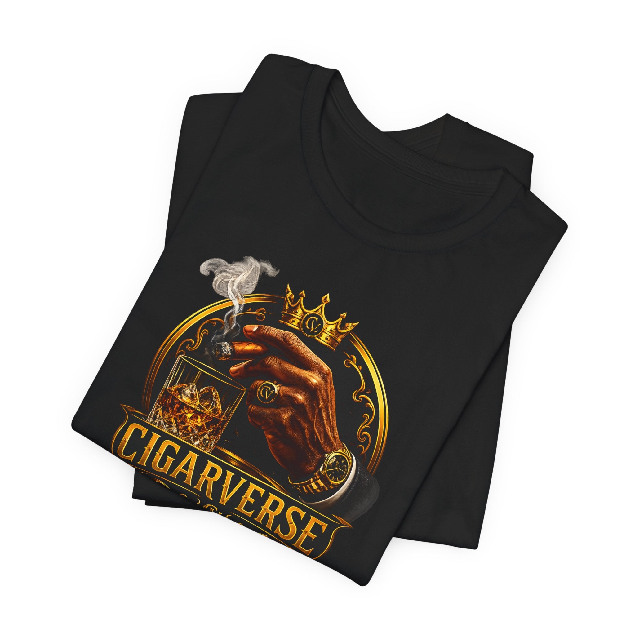 Cigarverse Graphic Tee – Vintage Crowned Cigar & Whiskey Design