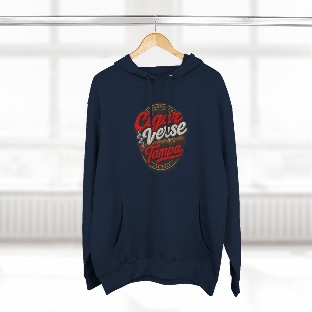 Cigar Verse Tampa Hoodie — Retro Script Logo Fleece Pullover