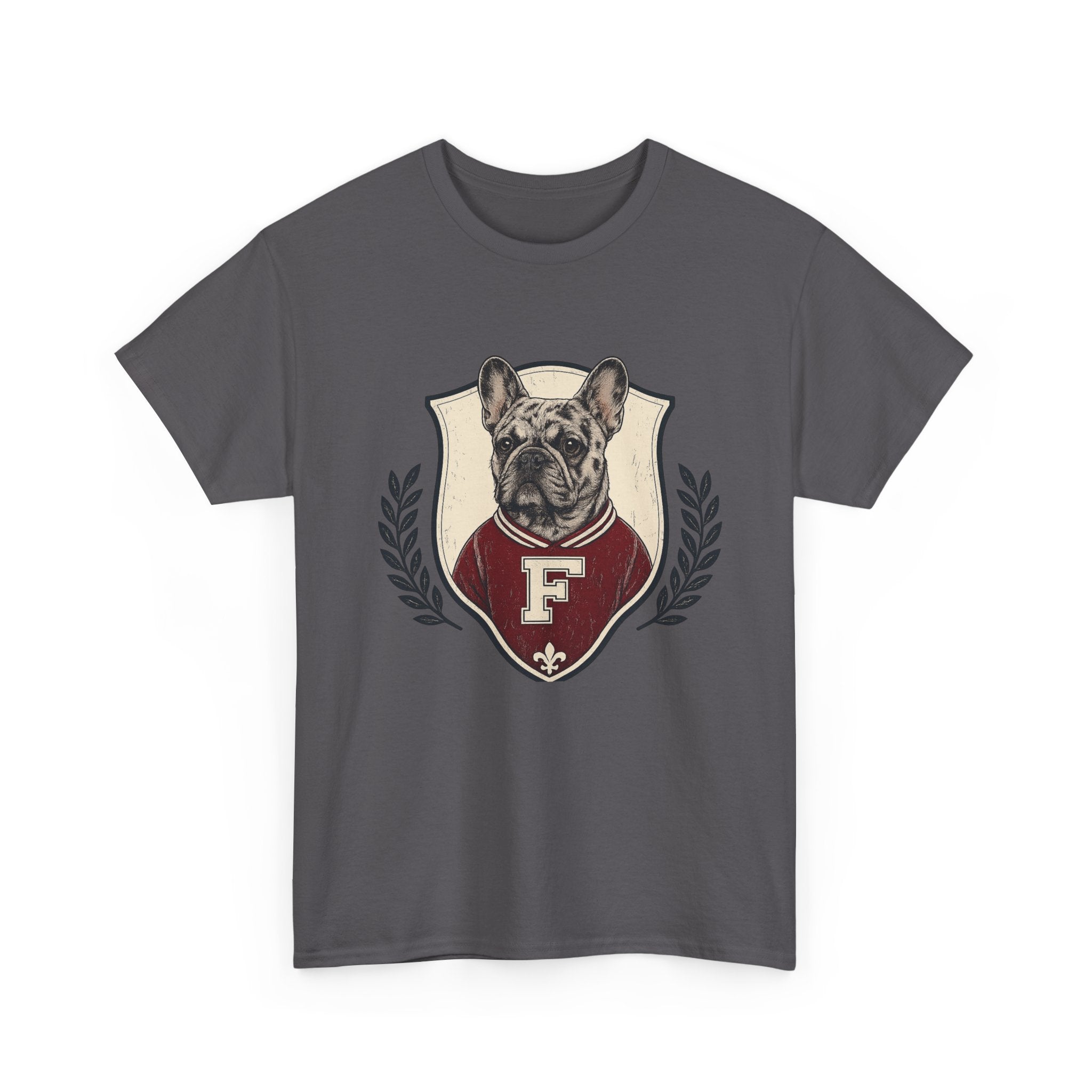 Unisex French Bulldog Crest T‑Shirt — Vintage Collegiate Pup Tee