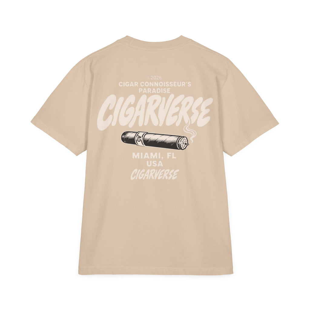 Oversized Premium Max Heavyweight CIGARVERSE Graphic T-Shirt — 'Cigar Connoisseur's Paradise' Chest & Back Print