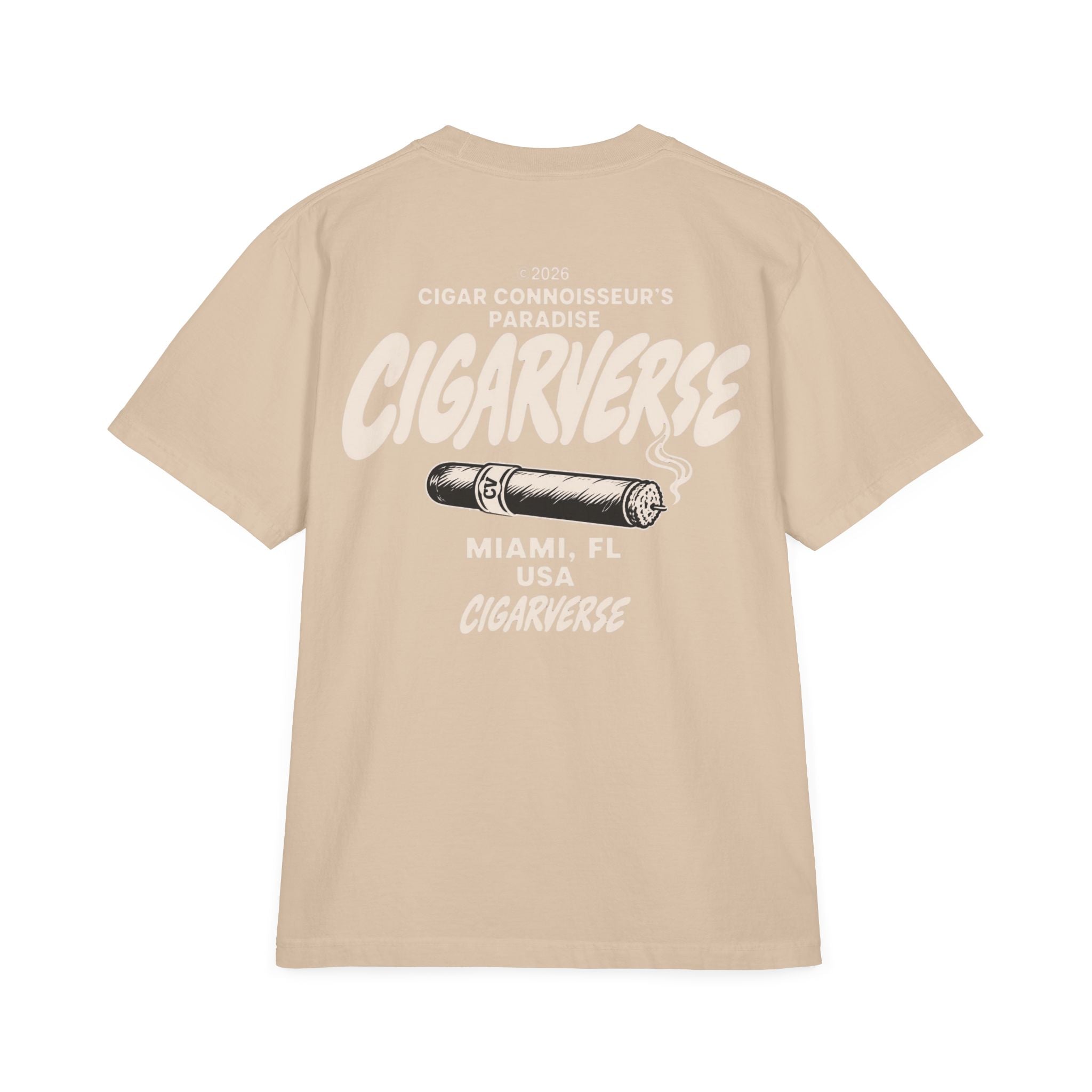 Oversized Premium Max Heavyweight CIGARVERSE Graphic T-Shirt — 'Cigar Connoisseur's Paradise' Chest & Back Print