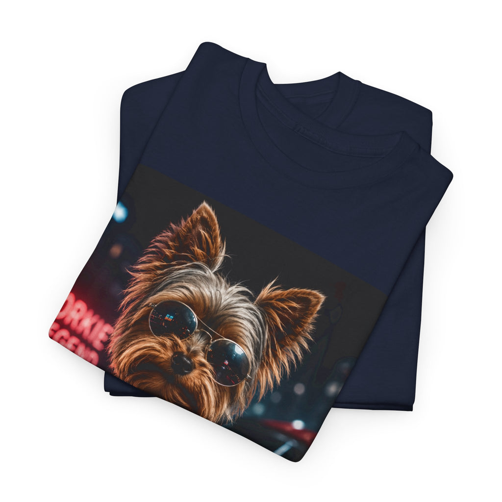 Yorkie Legend Tee — Cool Leather Jacket Yorkshire Terrier Dog T‑Shirt